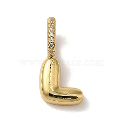 Brass Micro Pave Cubic Zirconia Pendants, Lead Free & Cadmium Free, Long-Lasting Plated Letter L, 18x9x9mm, Hole: 5mm(KK-K345-13L-G)