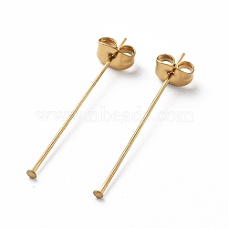 Ion Plating(IP) 304 Stainless Steel Flat Head Pins, with Ear Nuts, Real 18K Gold Plated, 50x0.7mm, Head: 1.4mm(STAS-I315-C12-G)