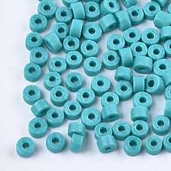 Glass Bugle Beads, Opaque Colours, Round Hole, Dark Turquoise, 3~4x6.5~7mm, Hole: 2.5mm, about 1000pcs/bag(SEED-S024-01A-01)