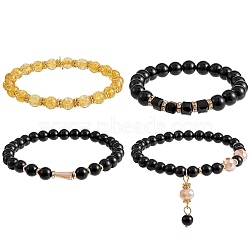 4Pcs 4 Style Synthetic Citrine & Natural Mashan Jade Stretch Bracelets Set with Glass Beaded, Gemstone Jewelry for Women, Inner Diameter: 2-1/8 inch(5.5cm), 1Pc/style(BJEW-SW00105-01)