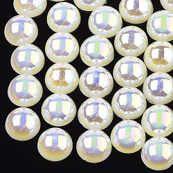 ABS Plastic Imitation Pearl Cabochons, AB Color Plated, Half Round, Beige, 8x4mm, 3000pcs/bag(OACR-S025-8mm-12)