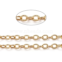 3.28 Feet Brass Textured Cable Chains, Soldered, Oval, Long-Lasting Plated, Real 18K Gold Plated, 2.5x3.5x0.4mm(X-CHC-G005-01G)