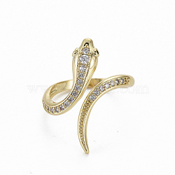 Brass Micro Pave Clear Cubic Zirconia Cuff Rings, Open Rings, Nickel Free, Snake, Real 16K Gold Plated, US Size 6 1/4(16.7mm)(RJEW-Q164-020-NF)
