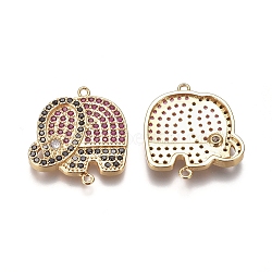 Brass Micro Pave Cubic Zirconia Links connectors, Elephant, Colorful, Golden, 21.2x19.5x3mm, Hole: 1mm(ZIRC-K081-29G)