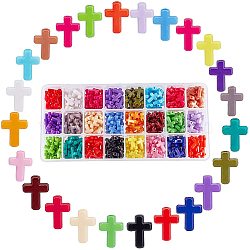 Opaque Acrylic Beads, Cross, Mixed Color, 16x12x4.5mm, about 20pcs/compartment, about 480pcs/box(SACR-PH0007-02)