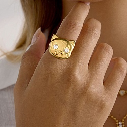 304 Stainless Steel Micro Pave Cubic Zirconia Rings, Cat Shape, Golden, 18mm(RJEW-D356-01G)