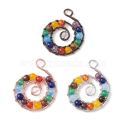 Natural Mixed Stone Brass Big Pendants, Natural Dyed White Jade & Amethyst & Tiger Eye & Red Jasper, Lead Free & Cadmium Free, Large Hole Pendants, Vortex, Mixed Dyed and Undyed, Mixed Color, 49.5~52x38.5~40x6.5~8mm, Hole: 6~7mm(FIND-E023-03)