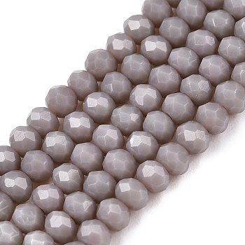 Opaque Solid Color Imitation Jade Glass Beads Strands, Faceted, Rondelle, Dark Gray, 3.5~3.8x3mm, Hole: 0.4mm, about 113~115pcs/strand, 32.5~33cm