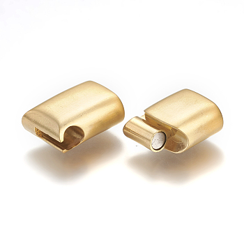 304 Stainless Steel Magnetic Clasps with Glue-in Ends, Rectangle, Golden, 28.5x14x8mm, Hole: 12x6mm