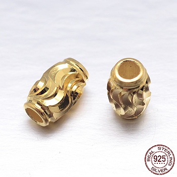 Real 18K Gold Plated Oval 925 Sterling Silver Beads, Golden, 8x5mm, Hole: 2.2mm, about 67pcs/20g
