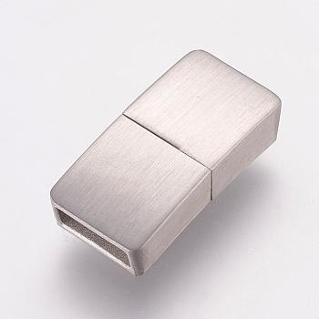 304 Stainless Steel Magnetic Clasps with Glue-in Ends, Rectangle, Frosted, Stainless Steel Color, 21x10x5mm, Hole: 3x8mm