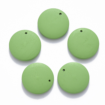 Painted Wood Pendants, Flat Round, Lime Green, 20x4mm, Hole: 1.5mm