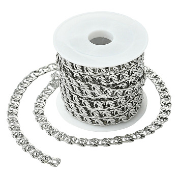 2.5M 304 Stainless Steel Curb Chains, Unwelded, with Spool, Stainless Steel Color, 8x6x2mm, about 8.20 Feet(2.5m)/Set