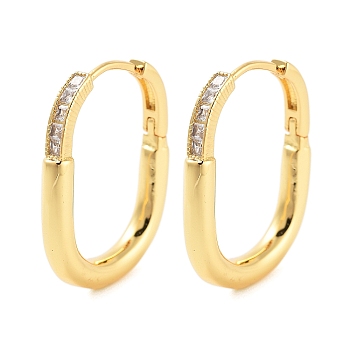 Rack Plating Oval Brass Hoop Earrings, with Clear Cubic Zirconia, Cadmium Free & Lead Free, Long-Lasting Plated, Real 18K Gold Plated, 22x18x3mm