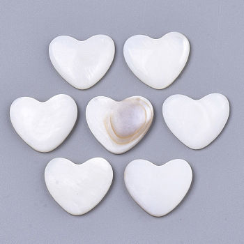Natural Freshwater Shell Cabochons, Heart, Seashell Color, 16x18.5x3.5mm