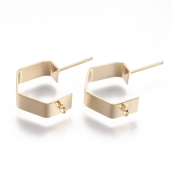 Brass Stud Earring Findings, with Loop, Nickel Free, Real 18K Gold Plated, 17x5mm, Hole: 1mm, pin: 1mm