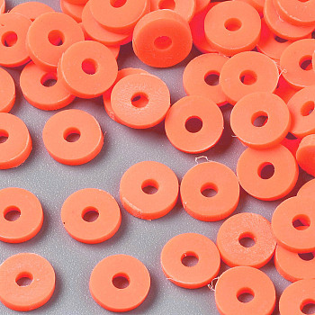Eco-Friendly Handmade Polymer Clay Beads, Disc/Flat Round, Heishi Beads, Orange Red, 6x1mm, Hole: 2mm, about 23500pcs/1000g