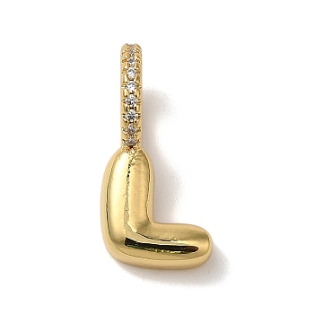 Brass Micro Pave Cubic Zirconia Pendants, Lead Free & Cadmium Free, Long-Lasting Plated Letter L, 18x9x9mm, Hole: 5mm