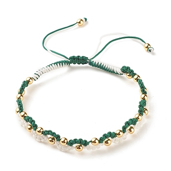 Eye Shape Brass Braided Bead Bracelet, Friendship Adjustable Bracelet for Women, Sea Green, Inner Diameter: 2-3/8~4-1/8 inch(5.9~10.25cm)