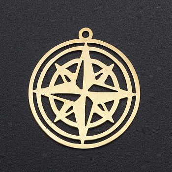 201 Stainless Steel Pendants, Laser Cut, Ring with Star, Golden, 33x30x1mm, Hole: 1.8mm
