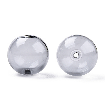 Transparent Blow High Borosilicate Glass Globe Beads, Round, for DIY Wish Bottle Pendant Glass Beads, Dark Gray, 18x17mm, Hole: 2mm