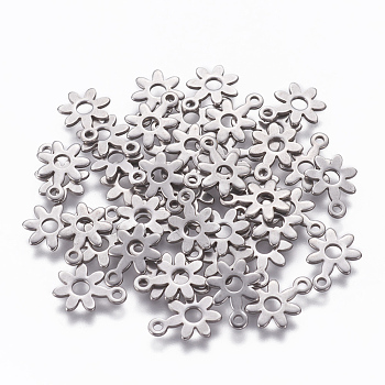 304 Stainless Steel Charms, Flower, Stainless Steel Color, 10.7x8x0.6mm, Hole: 1.2mm