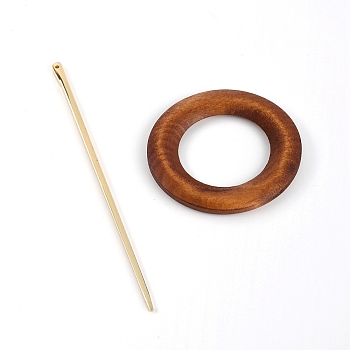 Zinc Alloy Hair Sticks, Wooden Hollow Hair Ponytail Holder, Ring, Coconut Brown, 60~124x4~60x3.5~5.5mm, 2pcs/set