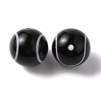 Sport Theme Opaque Resin Beads, Tennis, Black, 18mm, Hole: 2.4mm