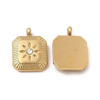 Ion Plating(IP) 304 Stainless Steel Charms, with Glass, Rectangle with Sun Charms, Real 14K Gold Plated, 13.5x10x3.5mm, Hole: 1.8mm