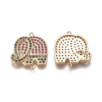 Brass Micro Pave Cubic Zirconia Links connectors, Elephant, Colorful, Golden, 21.2x19.5x3mm, Hole: 1mm