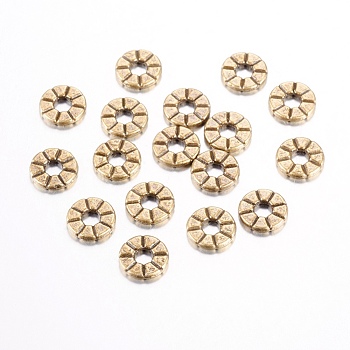 Tibetan Style Spacer Beads, Flat Round, Cadmium Free & Lead Free, Antique Bronze Color, about 8mm in diameter, 1.5mm thick, hole: 3mm