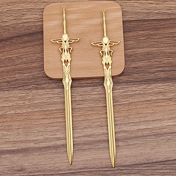 Alloy Sword Hair Sticks, with Loop, Cabochon Settings, Long-Lasting Plated Hair Accessories for Women, Golden, 198x36mm, Tray: 6x8mm.