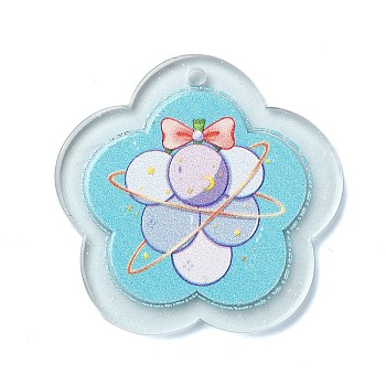 Transparent Printed Acrylic Pendants, Flower, Grape, 37x38x2.5mm, Hole: 2mm