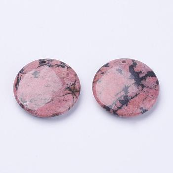 Natural Rhodonite Pendants, Flat Round, 35x9mm, Hole: 2mm