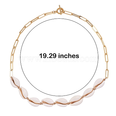 Collier pendentif en perles de cauris naturelles avec chaînes à trombones pour femmes(NJEW-SW00008)-6