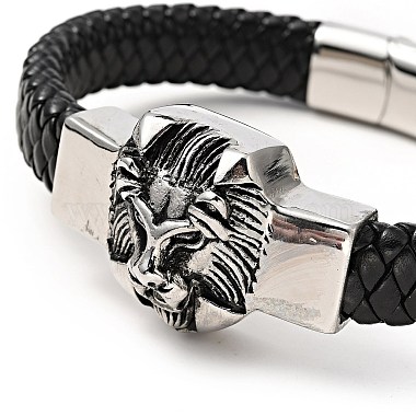 304 Stainless Steel Lion Beaded Bracelet(BJEW-E009-07AS)-4