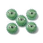 Fuuny Baking Paint Glass Enamel Beads, Hand Painted Beads, Sunflower with Flat Round, Medium Sea Green, 15.5x7.5mm, Hole: 1.2mm(LAMP-Q045-01E)