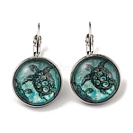 Tortoise Glass Leverback Earrings with Brass Earring Pins, Turquoise, 29mm(EJEW-Q798-01A)