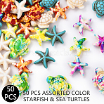 50Pcs 10 Colors Synthetic Turquoise Beads, Sea Turtle & Starfish, Mixed Dyed and Undyed, Mixed Color, 13.5~18x13.5~15x4.5~8mm, Hole: 1~1.6mm, 5pcs/style(G-YW0002-01B)