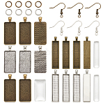 DIY Earring Making, with Tibetan Style Rectangle Alloy Pendant Cabochon Settings, Glass Cabochons, Brass Earring Hooks and Brass Jump Ring, Mixed Color, 11.8x7.2x3.5cm, 96pcs/box(DIY-TA0001-35)