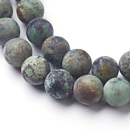 Natural African Turquoise(Jasper) Bead Strands, Frosted, Round, 8mm, Hole: 1mm, about 45~48pcs/strand, 14.96 inch(G-P214-03-8mm)