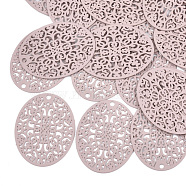 430 Stainless Steel Filigree Pendants, Spray Painted, Etched Metal Embellishments, Oval, Pink, 31x23.5x0.3mm, Hole: 1.8mm(STAS-T042-12E)