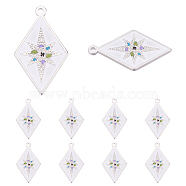 Nbeads 10Pcs 304 Stainless Steel Pendants, with Enamel, Stainless Steel Color, Rhombus with 8 Pointed Star, White, 25x14.5x1mm, Hole: 1.2mm(STAS-NB0001-28)