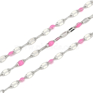 Brass Dapped Chains, with Enamel, with Spool, Soldered Lead Free & Cadmium Free, Platinum, Pearl Pink, 4x2x1mm(AJEW-Q153-02P-12)