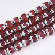 Electroplate Glass Beads Strands, Half Silver Plated, Faceted, Round, Red, 8~8.5x7~8mm, Hole: 1mm, about 40pcs/strand, 11.8 inch(EGLA-T019-02A)