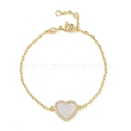 Brass Micro Pave Clear Cubic Zirconia Link Bracelets, Heart Shel Bracelets for Women, Real 18K Gold Plated, 6-3/4 inch(17.2cm), Heart: 13x20mm(BJEW-Q336-01B-G)
