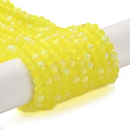 Transparent Glass Beads Strands, Faceted, Frosted, Half AB Color Plated, Rondelle, Yellow, 4x3.5mm, Hole: 1mm, about 113~115pcs/strand, 41~41.5cm(EGLA-A044-T4mm-MB29)