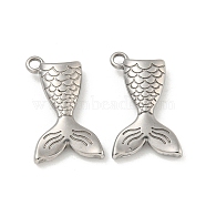 Non-Tarnish 304 Stainless Steel Pendants, Fishtail Charms, Stainless Steel Color, 17.5x10.5x3.5mm, Hole: 1.4mm(STAS-N103-88P)