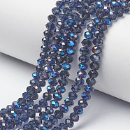 Electroplate Glass Beads Strands, Half Plated, Blue Plated, Faceted, Rondelle, Midnight Blue, 6x5mm, Hole: 1mm, about 85~88pcs/strand, 16.1~16.5 inch(41~42cm)(EGLA-A034-T6mm-I08)