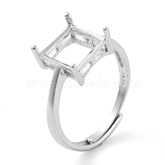Square Adjustable 925 Sterling Silver Ring Components, 4 Claw Prong Ring Settings, Real Platinum Plated, US Size 6(16.5mm)(STER-G042-04P)
